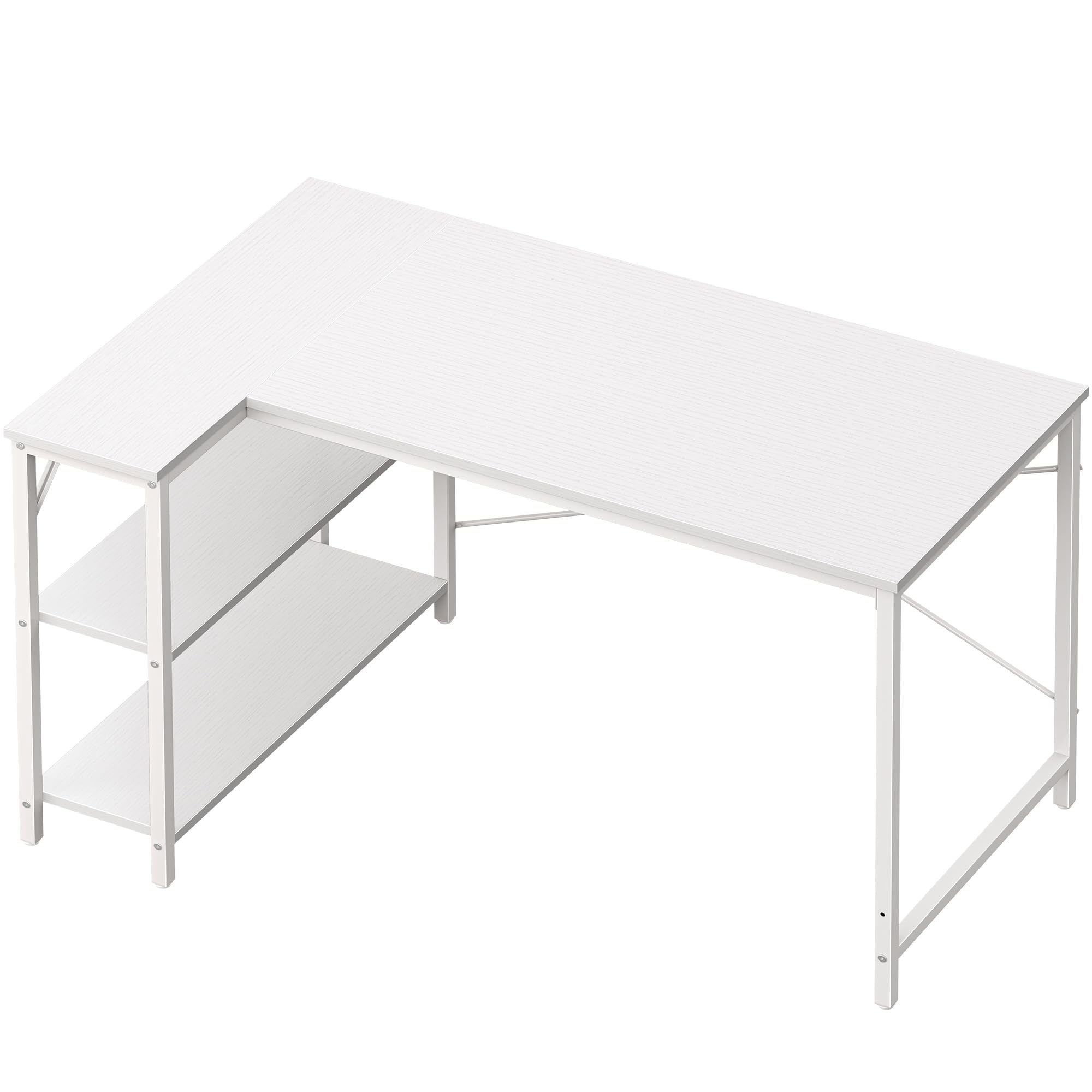 Huuger L Shaped Desk, 47 Inches Computer Desk With Reversible Storage Shelves, Gaming Desk, Corner Desk Home Office Desks, Writing Desk Study Desk With Metal Frame, White, 7966Wc