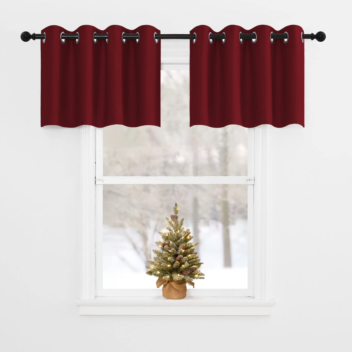 Nicetown Red Valances Bedroom Half Window Curtains Tiers - Home Decoration Blackout Draperies Eyelet Top Panels For Office Chris
