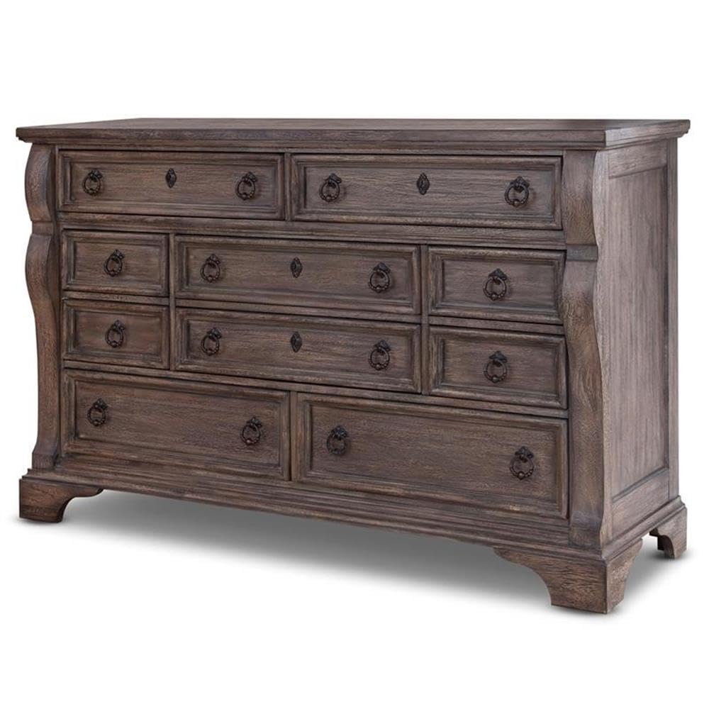 American Woodcrafters Heirloom Rustic Charcoal Wood 10-Drawer Triple Dresser