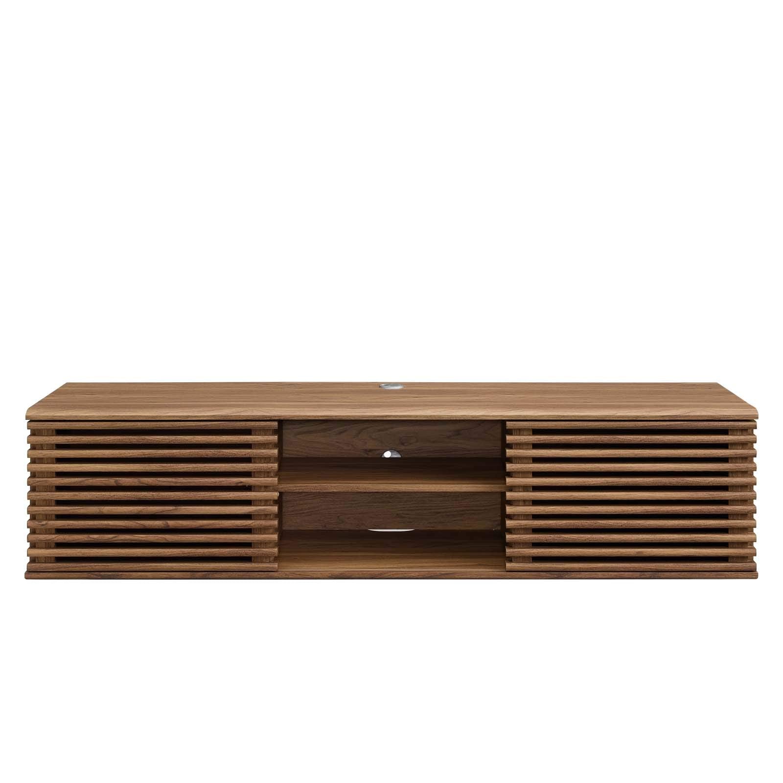 Modway Render 60" Mid-Century Modern Wall Mount Media Console Tv Stand, 60 Inch, Walnut