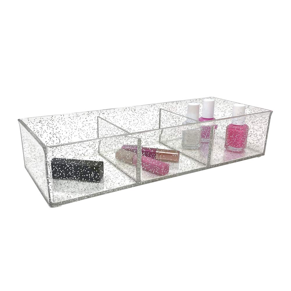 Isaac Jacobs Large 3-Compartment Acrylic Stackable Organizer (12.9'' L X 5'' W X 2.7'' H), Multi-Sectional Tray & Storage Soluti