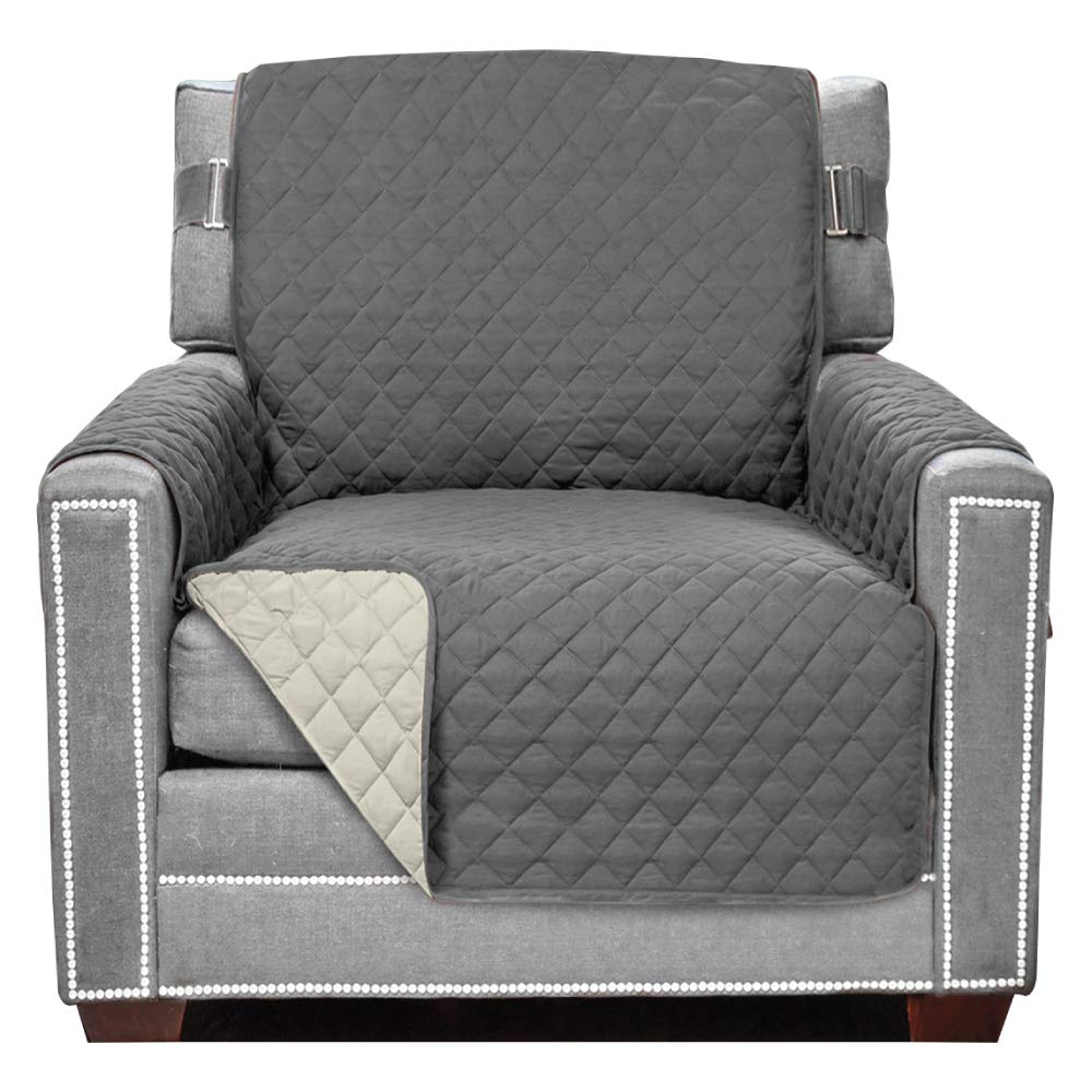 Sofa Shield Patented Chair Slipcover, Reversible Tear Resistant Soft Quilted Microfiber, 23” Seat Width, Durable Furniture Stain Protector With Straps, Washable Cover For Dogs, Kids, Charcoal Linen