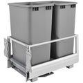 Rev-A-Shelf Double 50 Quart Pull Out Trash Can for Base Kitchen Cabinets, Storage Garage Bin on Wire Basket with Soft Close, Sil