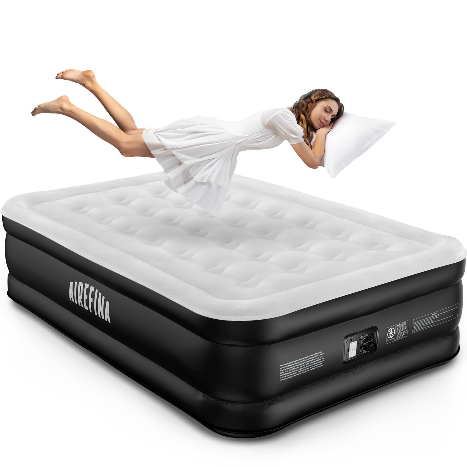 Airefina Updated 18' Air Mattress Full With Built In Pump, Full Size Air Mattress In 3 Mins, Full Blow Up Mattress With Flocked