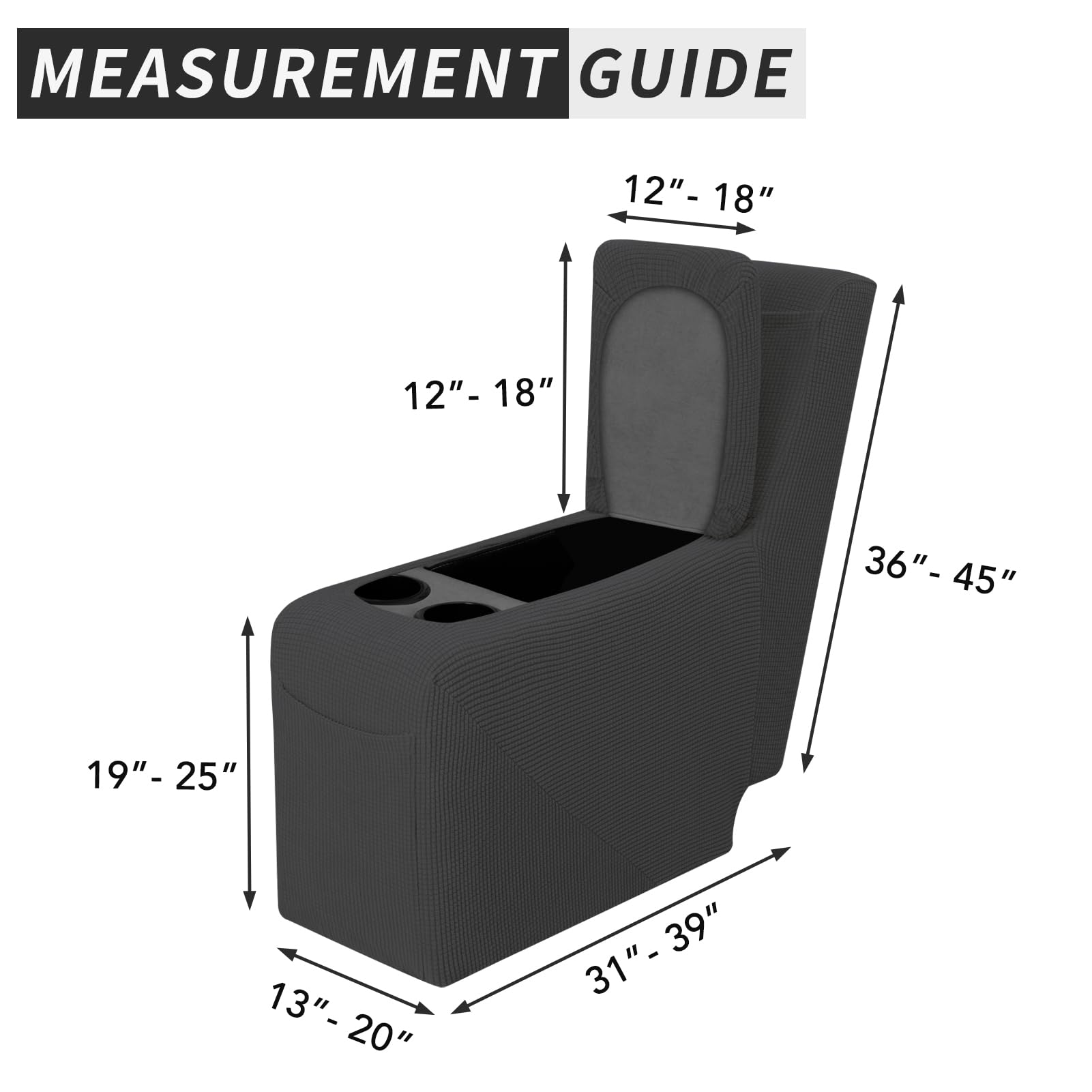 Easy-Going 2-Piece Recliner Console Cover For Reclining Loveseat Covers Stretch Jacquard Middle Console Cover For Recliner Couch And Sofa Dark Gray