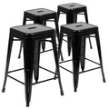 24 High Metal Counter-Height, Indoor Bar Stool in Black - Stackable Set of 4