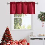 DWCN Red Christmas Valance Curtains for Living Room, Kitchen Valance Solid Short Topper - Solid Rod Pocket Window Valance for Ba