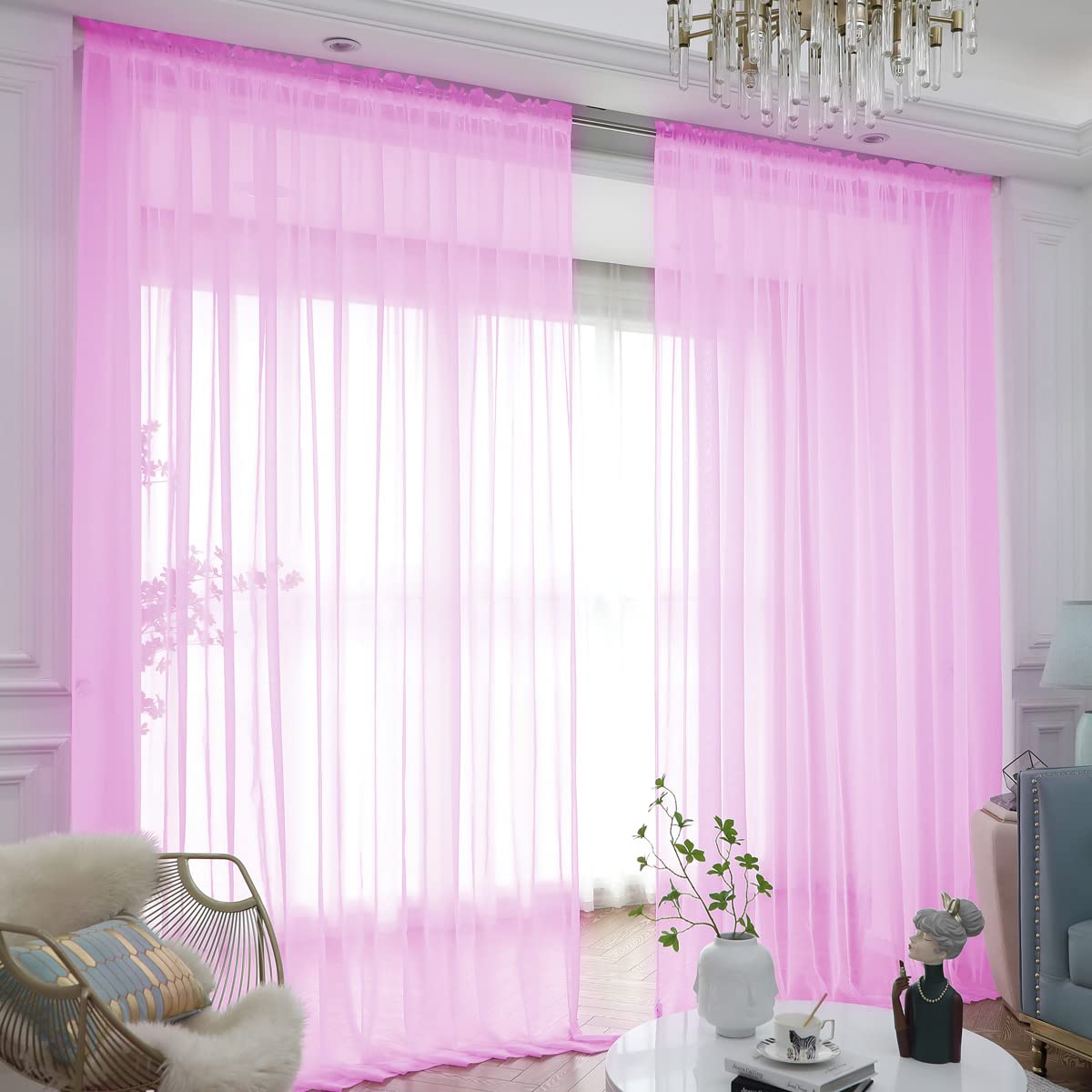 Window Pink Sheer Curtains 63 Inches Long 2 Panels Sheer Curtain Basic Rod Pocket Panel For Bedroom Children Living Room Yard Ki