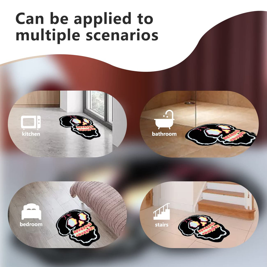 Black Bath Rugs Cartoon Fun Skull Head Area Rug Microfiber Bathroom Mat Soft Large Welcome Doormat Indoor Carpet Kitchen Living
