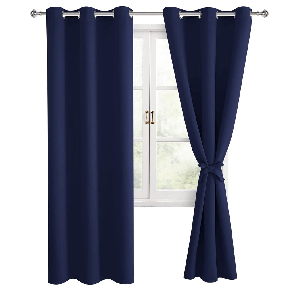 Hiasan Blackout Curtains For Bedroom And Living Room, Light Blocking, Noise Reducing Window Curtain Panels, Tiebacks Included, Set Of 2, Grommet Top (Navy Blue, Width 38 Inch X Length 72 Inch)