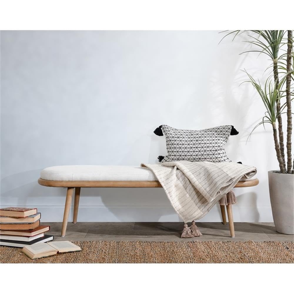 Kosas Home Echo Mid-Century Fabric & Wood Bench in Beige/Natural Brown