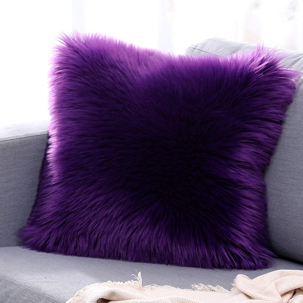Vctops Double-Sided Faux Fur Sheepskin Decorative Throw Pillow Cover Luxury Super Soft Plush Cushion Case For Sofa Or Bed (18'X