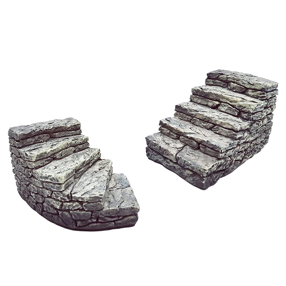 Maomia 2 Pcs Miniature Stone Steps Figurines Fairy Garden Ornaments, Miniature Garden Stairs Accessories Micro Landscape Decorat