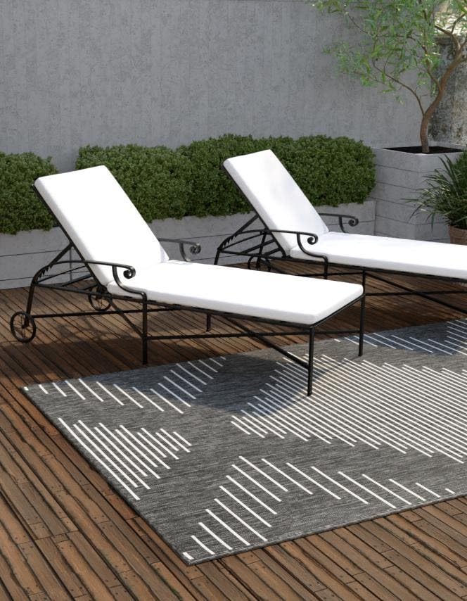 Unique Loom Outdoor Modern Collection Area Rug - Tambor (4' 1' X 6' 1' Rectangle, Charcoal Gray/ Ivory)