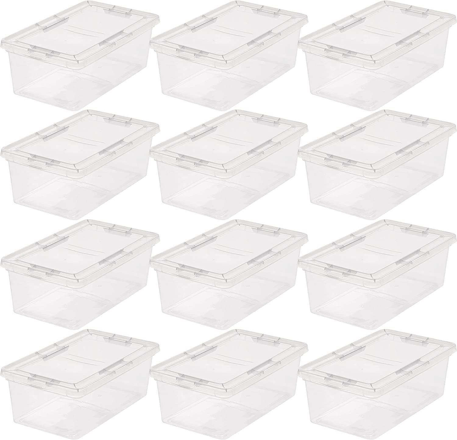 IRIS USA 7 Quarts Plastic Storage Container Bin with Latching Lid, 12 Pack, Nestable Box Tote Closet Game Organization Teacher T
