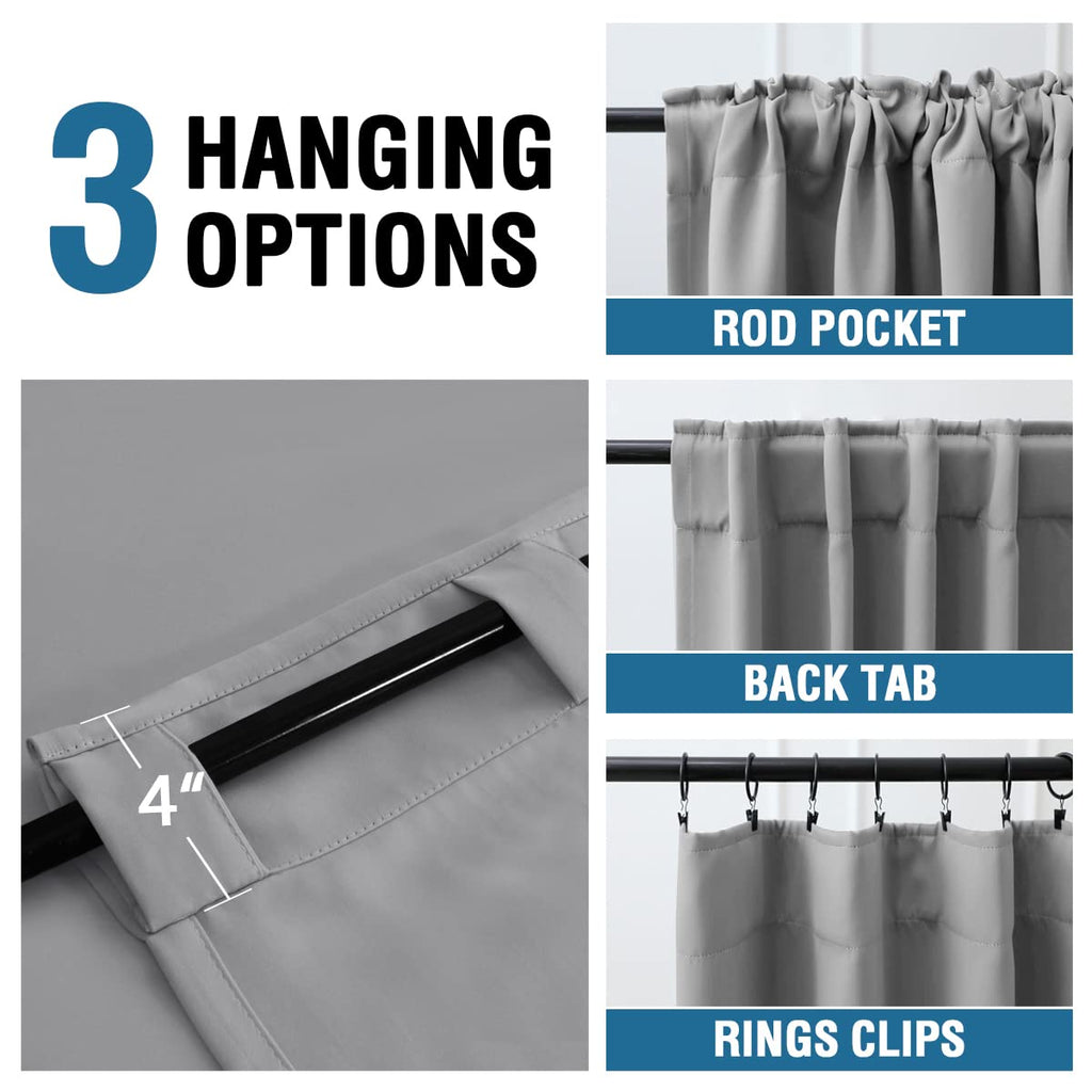 H.Versailtex Blackout Curtains Thermal Insulated Window Treatment Panels Room Darkening Blackout Drapes For Living Room Back Tab/Rod Pocket Bedroom Draperies (2 Panels, Grey, 42 X 84 Inch)