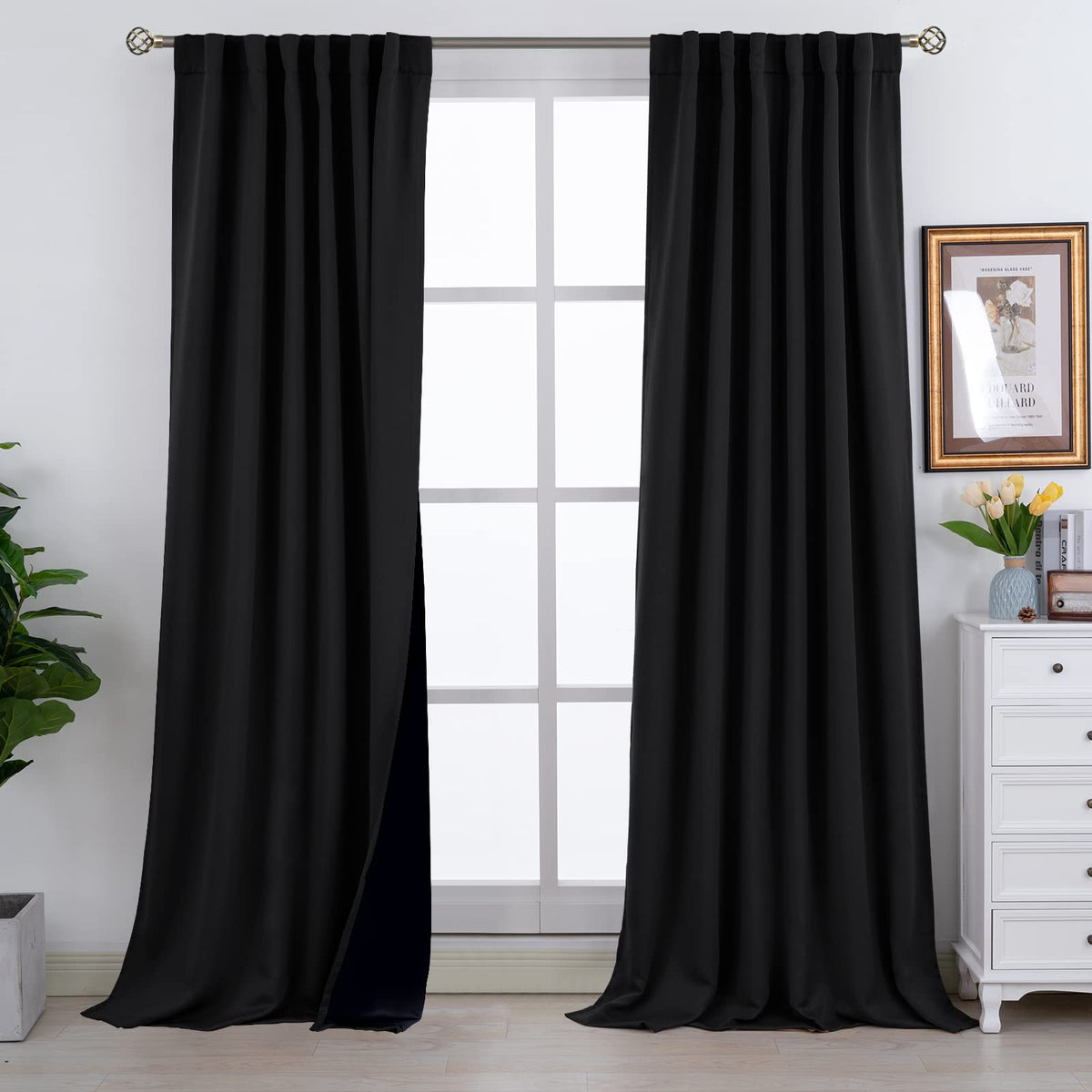 Bgment Full Blackout Curtains With Thermal Insulation Liner Curtains 108 Inches Long, Rod Pocket And Back Tab Double Layer Room