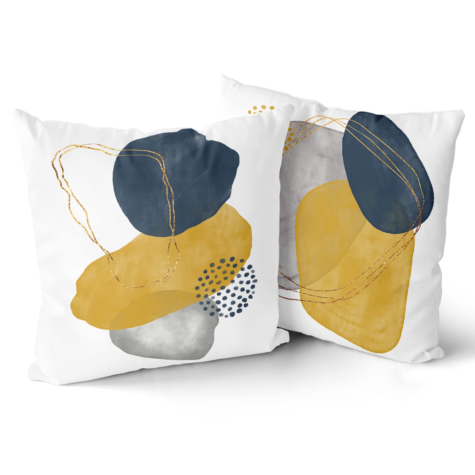 Dzglobal Navy Blue Gray Yellow Pillow Covers Abstract Boho Pillow Covers Geometric Throw Pillow Covers 18 X 18 Mid Century Moder
