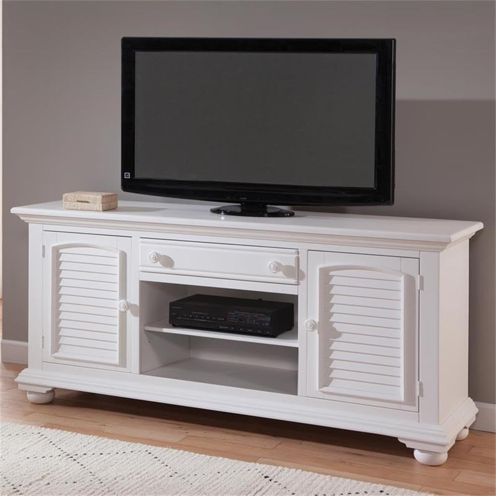 American Woodcrafters Cottage Traditions Eggshell White 72-Inch Wood Tv Console