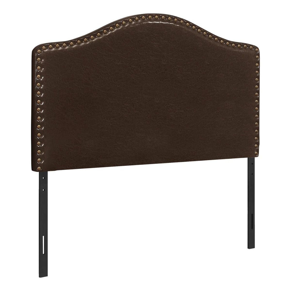 Monarch Specialties Arched Top Upholstered Headboard Panel Only with Nailhead Trim-Adjustable Height Platform, Twin, Dark Brown