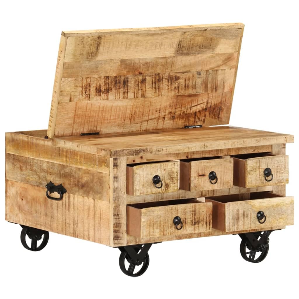 vidaXL Coffee Table with Wheels Side End Table with Drawer - Thumbnail 2