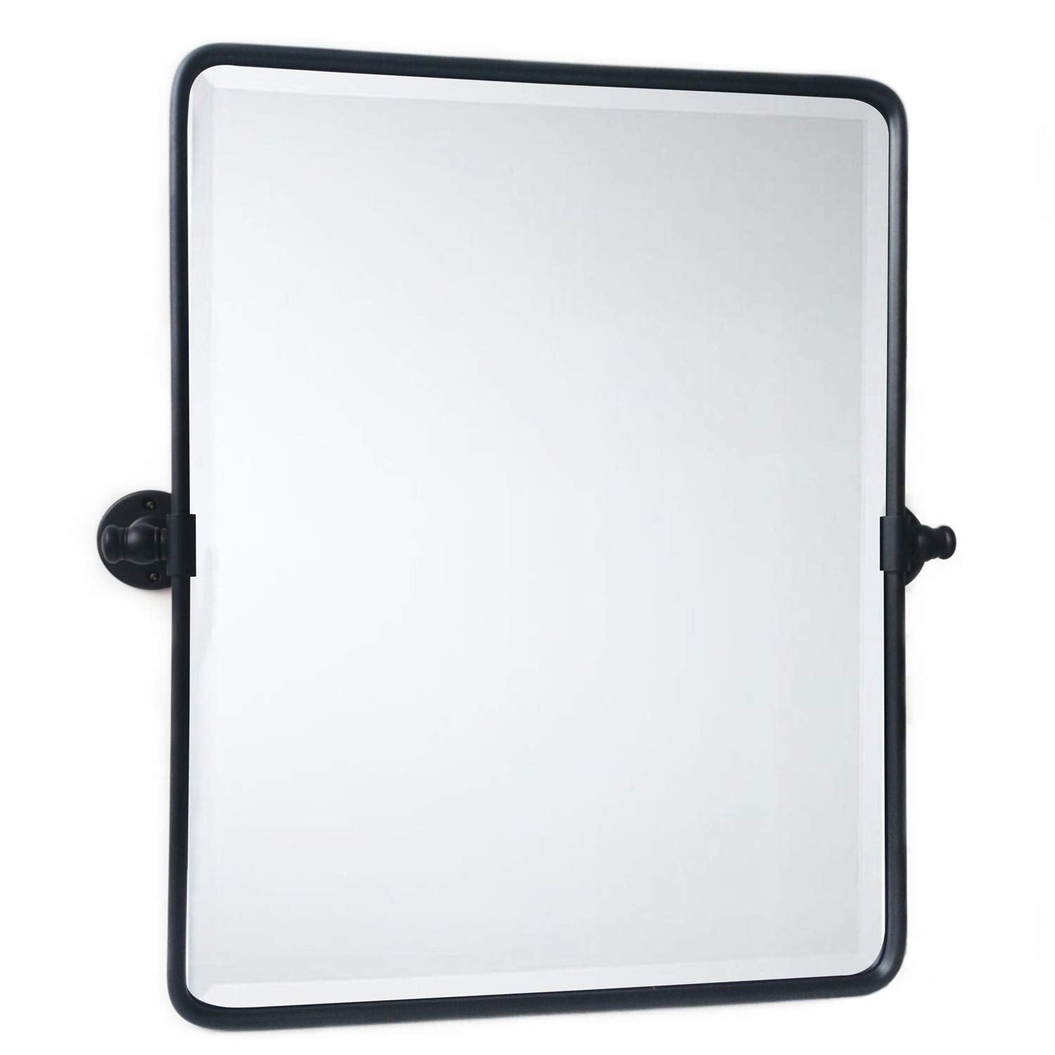 20 X 24  Farmhouse Black Metal Framed Pivot Rectangle Bathroom Mirror Rounded Rectangluar Tilting Beveled Vanity Mirrors For Wal