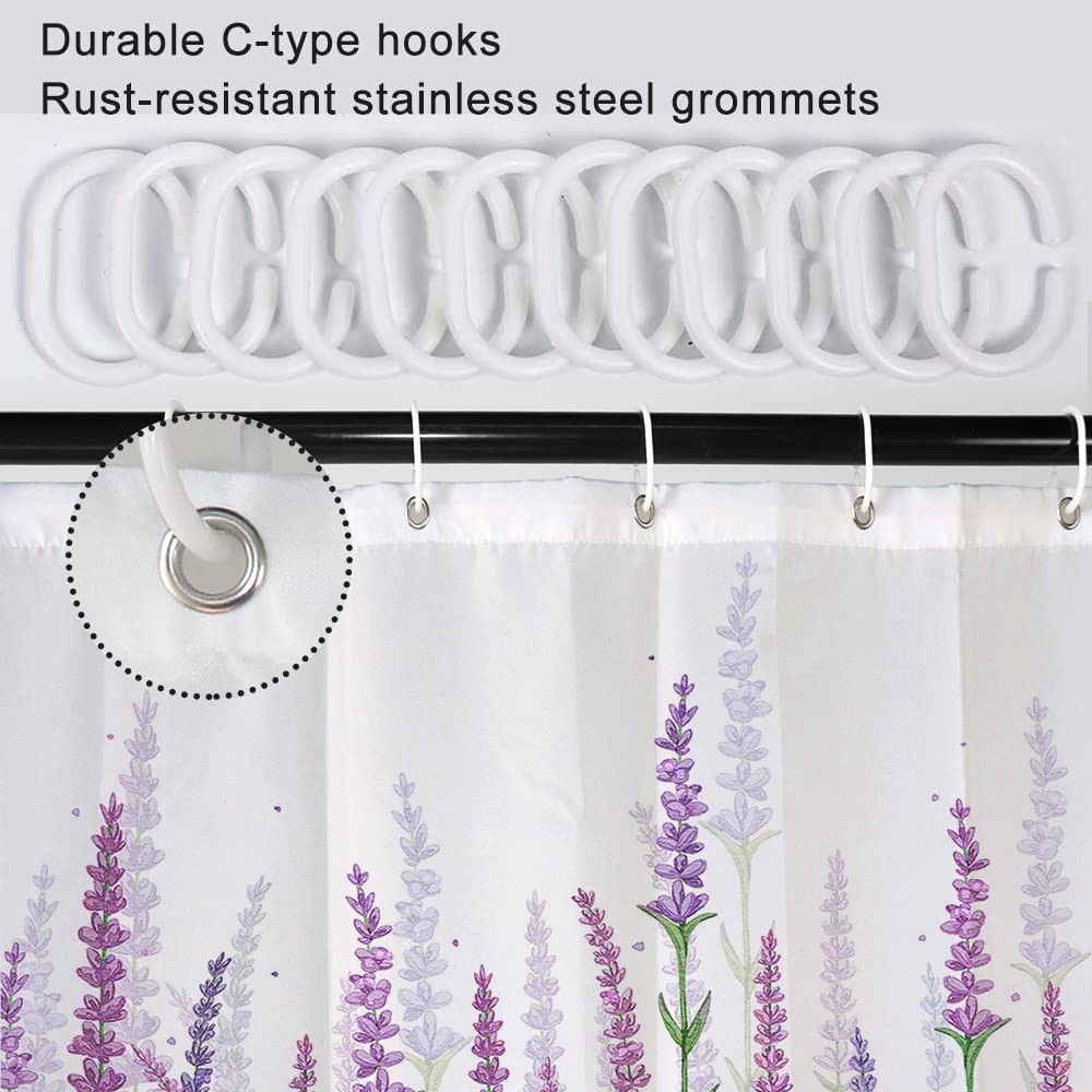 Ruelvth Stall Shower Curtain, Purple Lavender Shower Curtain For Bathroom Waterproof Fabric Spring Plants Floral Rv Shower Curta