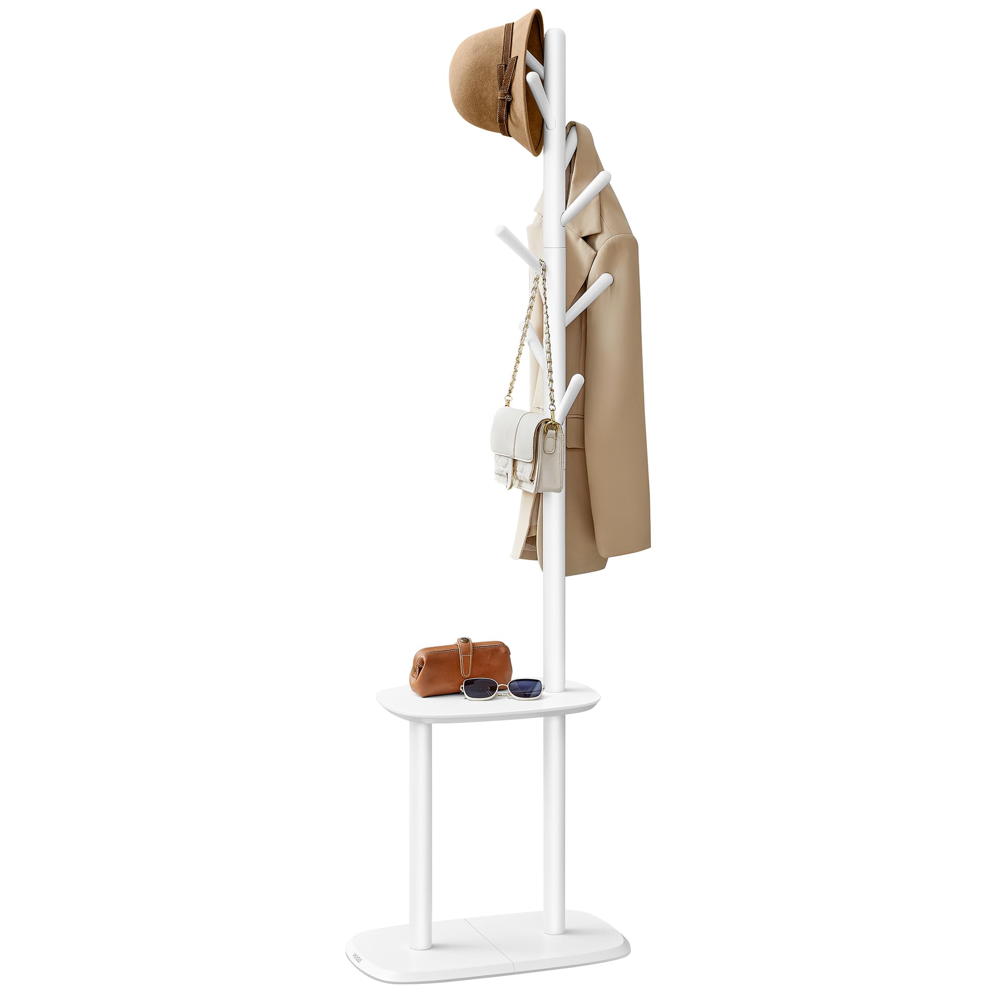VASAGLE Coat Rack, Free Standing Coat Stand, Hall Coat Tree with 8 Hooks and Storage Shelf, 67.2 Inch Tall, for Coats, Hats, Bag