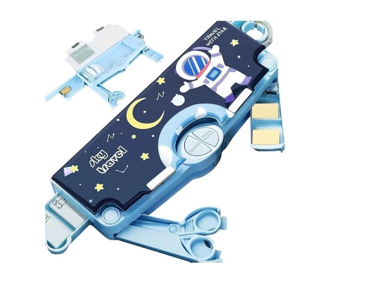 Eclet Pencil Box For Boys Multifunctional Space Pencil Box For Kid Magnetic Pencil Box Geometry Box (Blue)