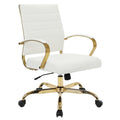 LeisureMod Benmar White Leather Office Desk Chair, Mid-Back Ergonomic Swivel Chair with Lumbar Support, Adjustable Height, Tilt 