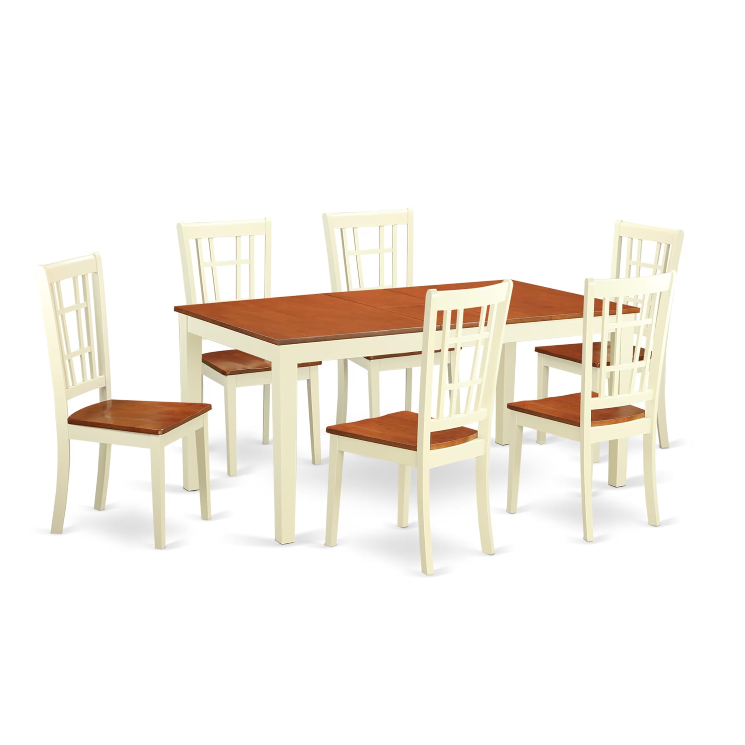 East West Furniture NICO7-WHI-W 7 Piece Room Furniture Set Consist of a Rectangle Kitchen Table with Butterfly Leaf and 6 Dining Chairs, 36x66 Inch