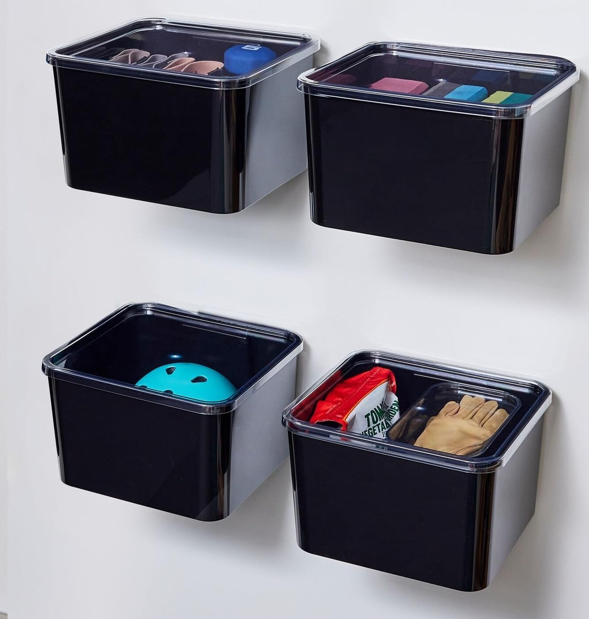 iDesign Storage Bin with Lid & Wall Mount Bracket, The Wallspace Collection  12 x 12 x 8, Clear Bin