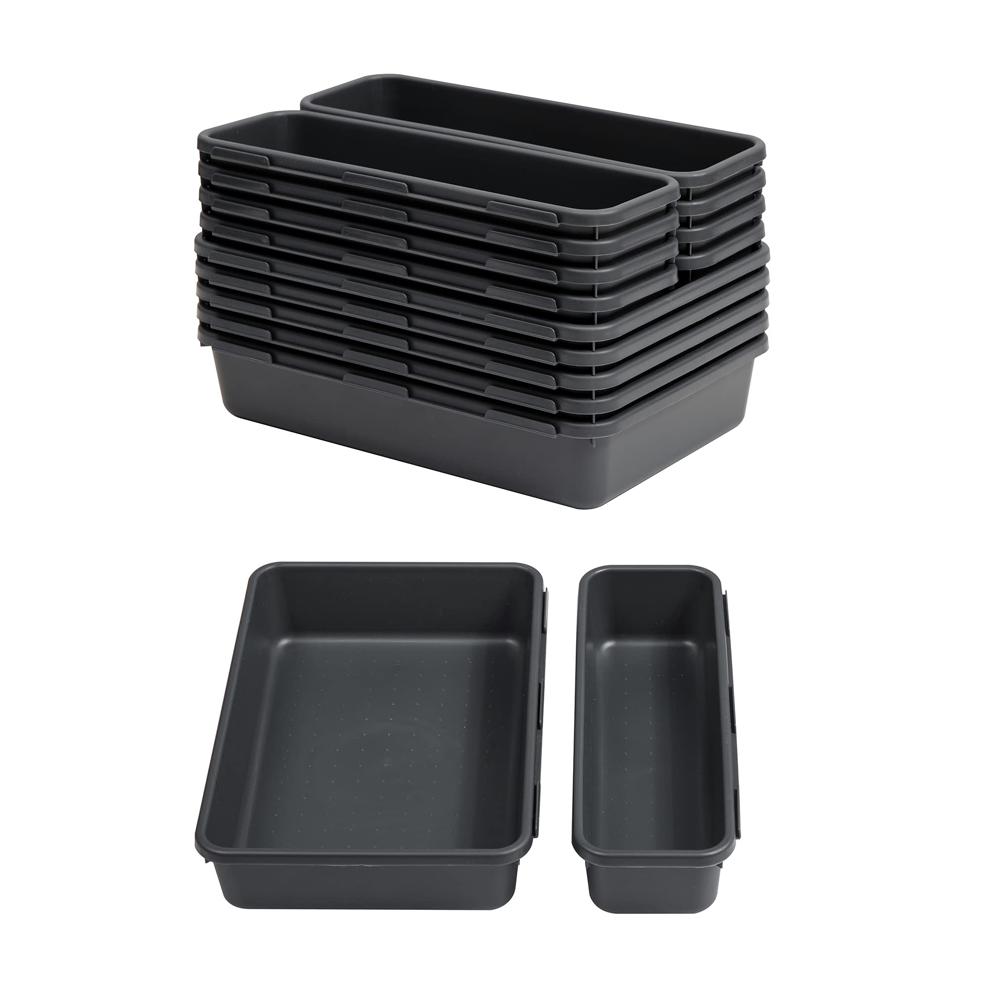 Gonice 13 Pcs Drawer Organizer Tray, Interlocking Office Desk Drawer Storage, Black Plastic Organizer Bins For Office Supplies A
