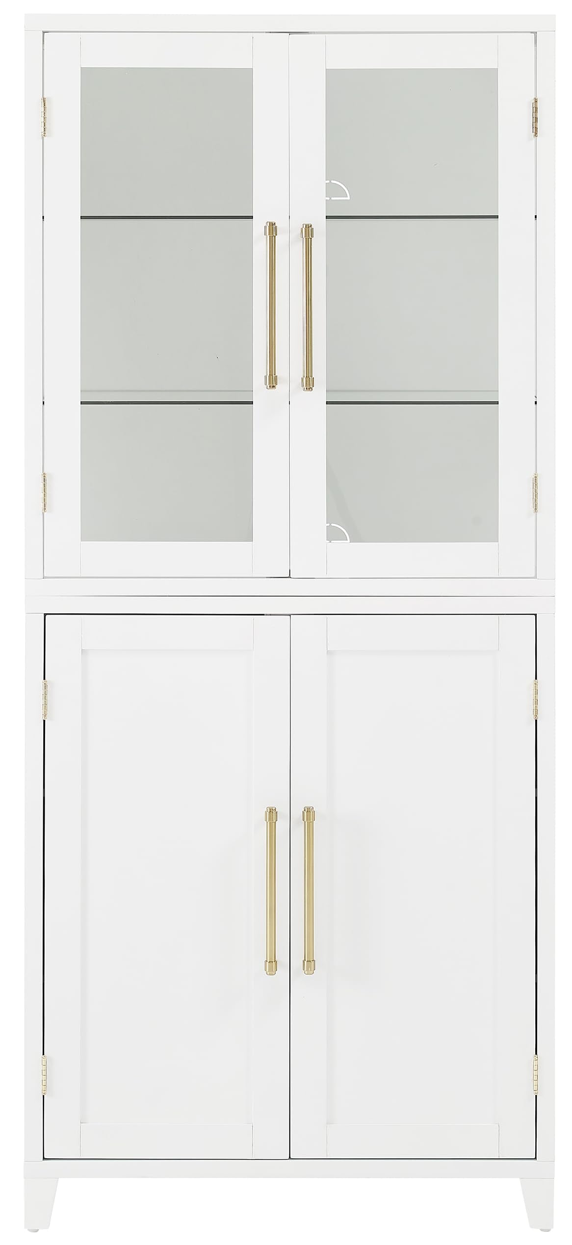 Crosley Furniture Roarke Glass Door China Hutch Kitchen Pantry Storage Cabinet with Doors and Shelves, White