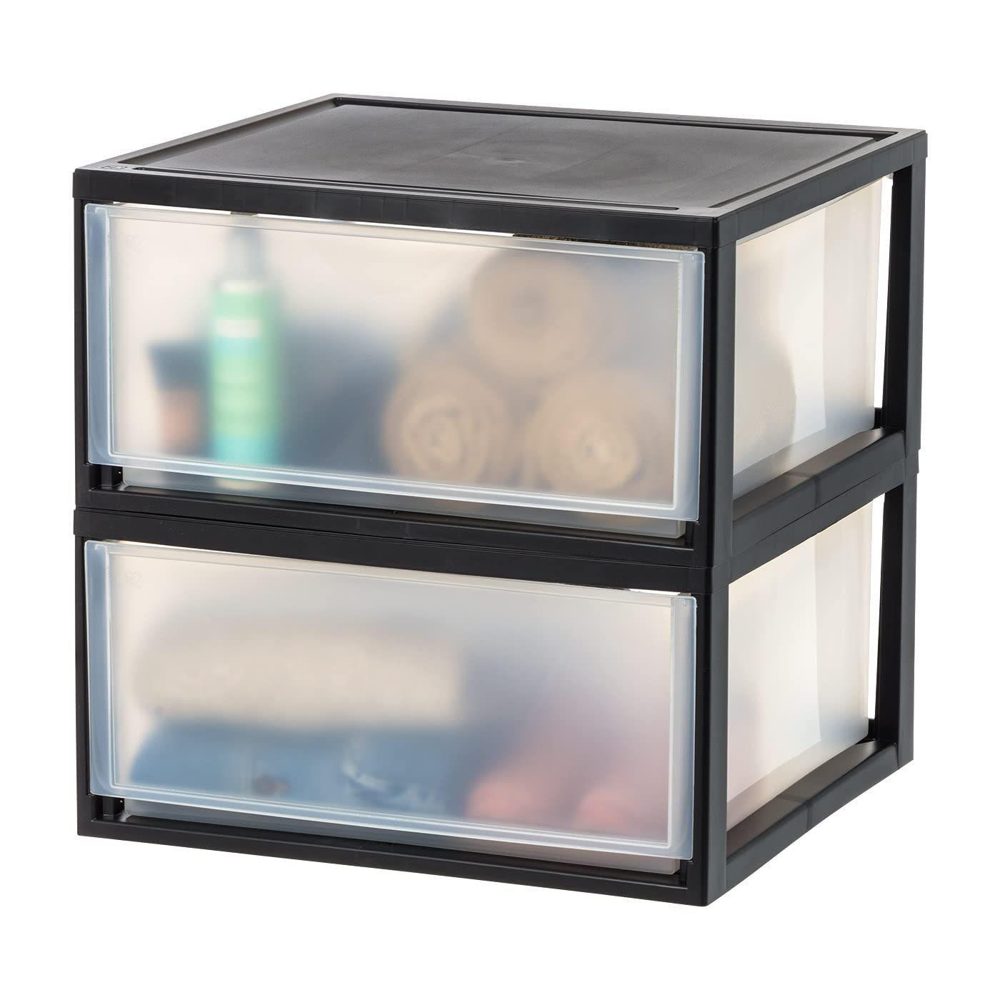 Iris Usa 2 Pack 47Qt Compact Stackable Plastic Drawers, Black