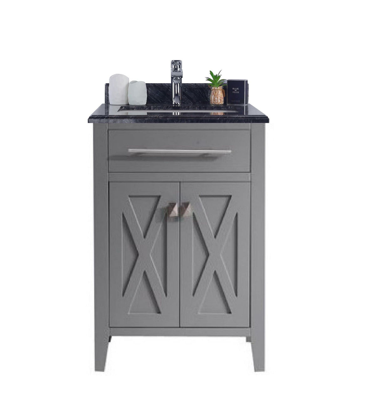 Laviva Wimbledon - 24 - Grey Cabinet Black Wood Marble Countertop