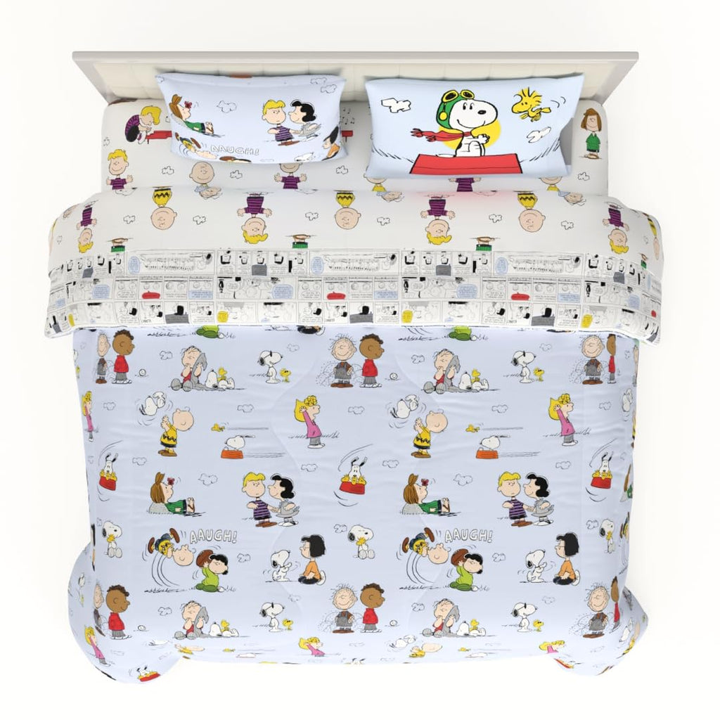 Franco Collectibles Peanuts Multi Character Bedding 7 Piece Super Soft Comforter And Sheet Set With Sham, King, (100% Official L