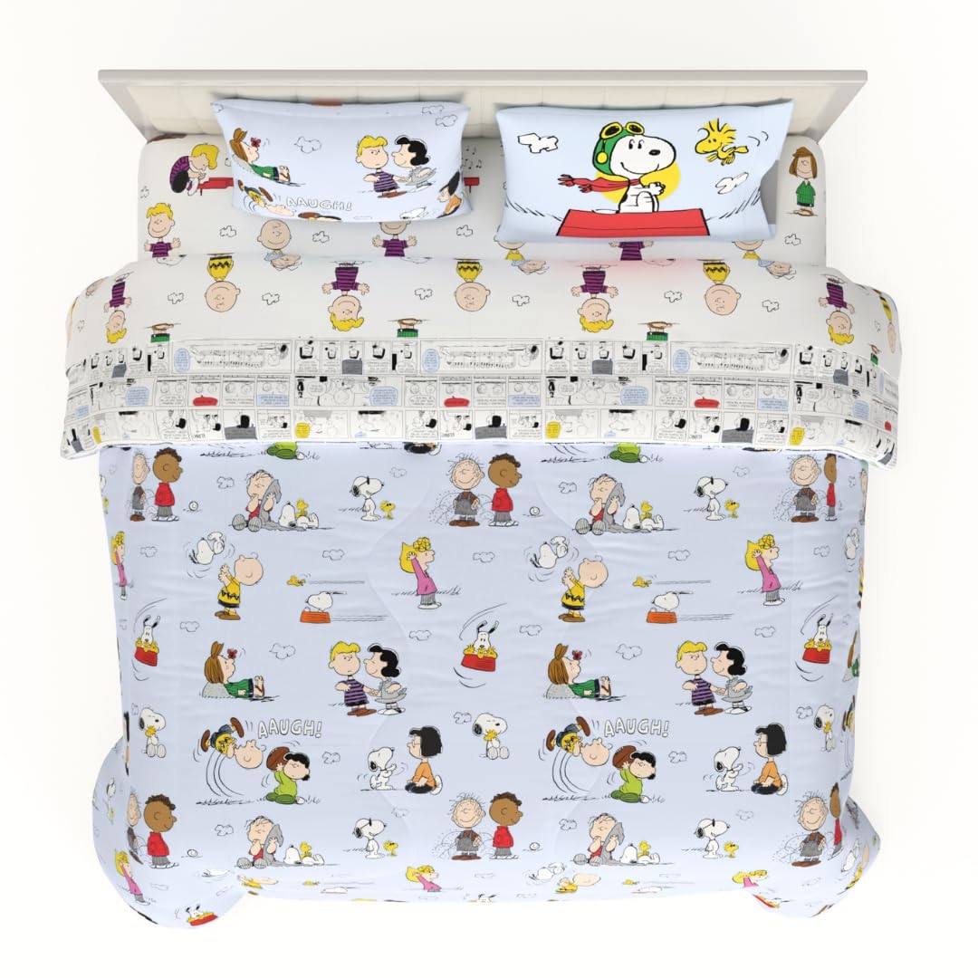 Franco Collectibles Peanuts Multi Character Bedding 7 Piece Super Soft Comforter And Sheet Set With Sham, King, (100% Official L