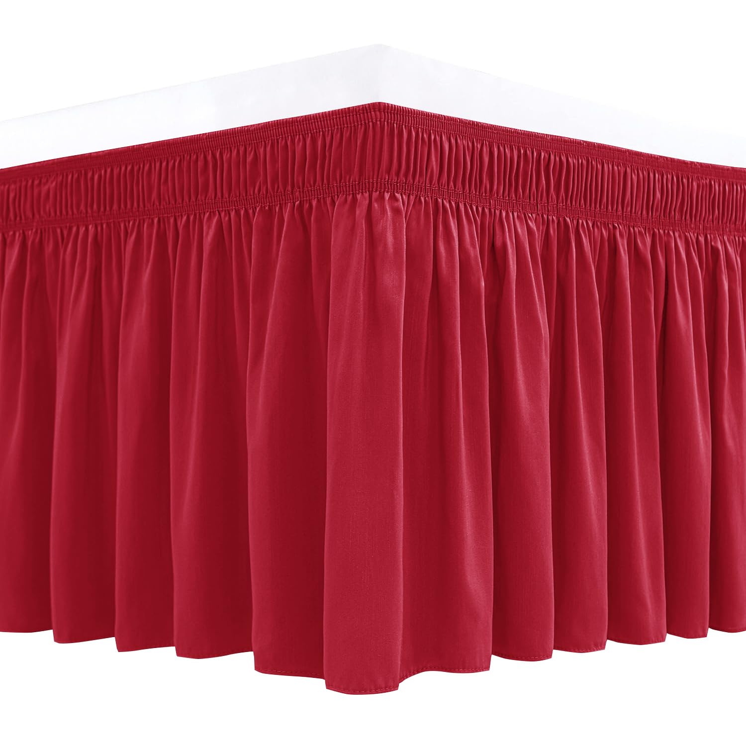 Biscaynebay Wrap Around Bed Skirts For Queen Beds With Short Drop Of 12', Red Adjustable Elastic Dust Ruffles Easy Fit Wrinkle