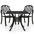 vidaXL 3-Piece Industrial Style Bistro Set - Cast Aluminum Outdoor Patio Furniture - Black - Patterned Design - with Umbrella Hole