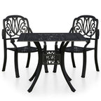 vidaXL 3-Piece Industrial Style Bistro Set - Cast Aluminum Outdoor Patio Furniture - Black - Patterned Design - with Umbrella Hole
