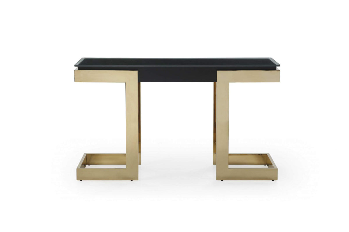 HomeRoots Foam 52' X 18' X 43' Black Polished Gold Stainless Console