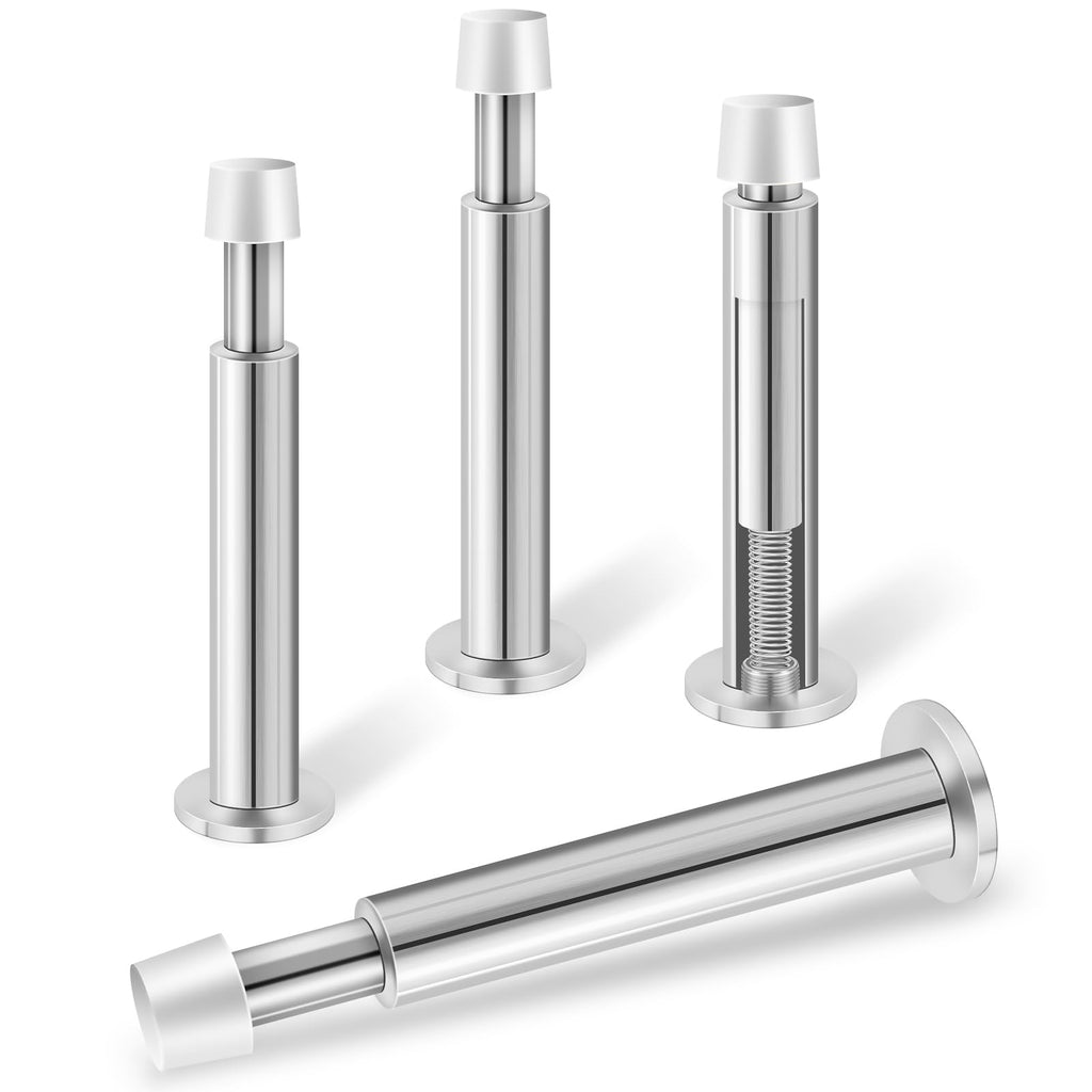 Door Stoppers, 4.4 Inch Door Stops For Wall, Spring Door Stopper With Rubber Bumper, 4 Pack Door Stoppers For Bottom Of Door, Wa