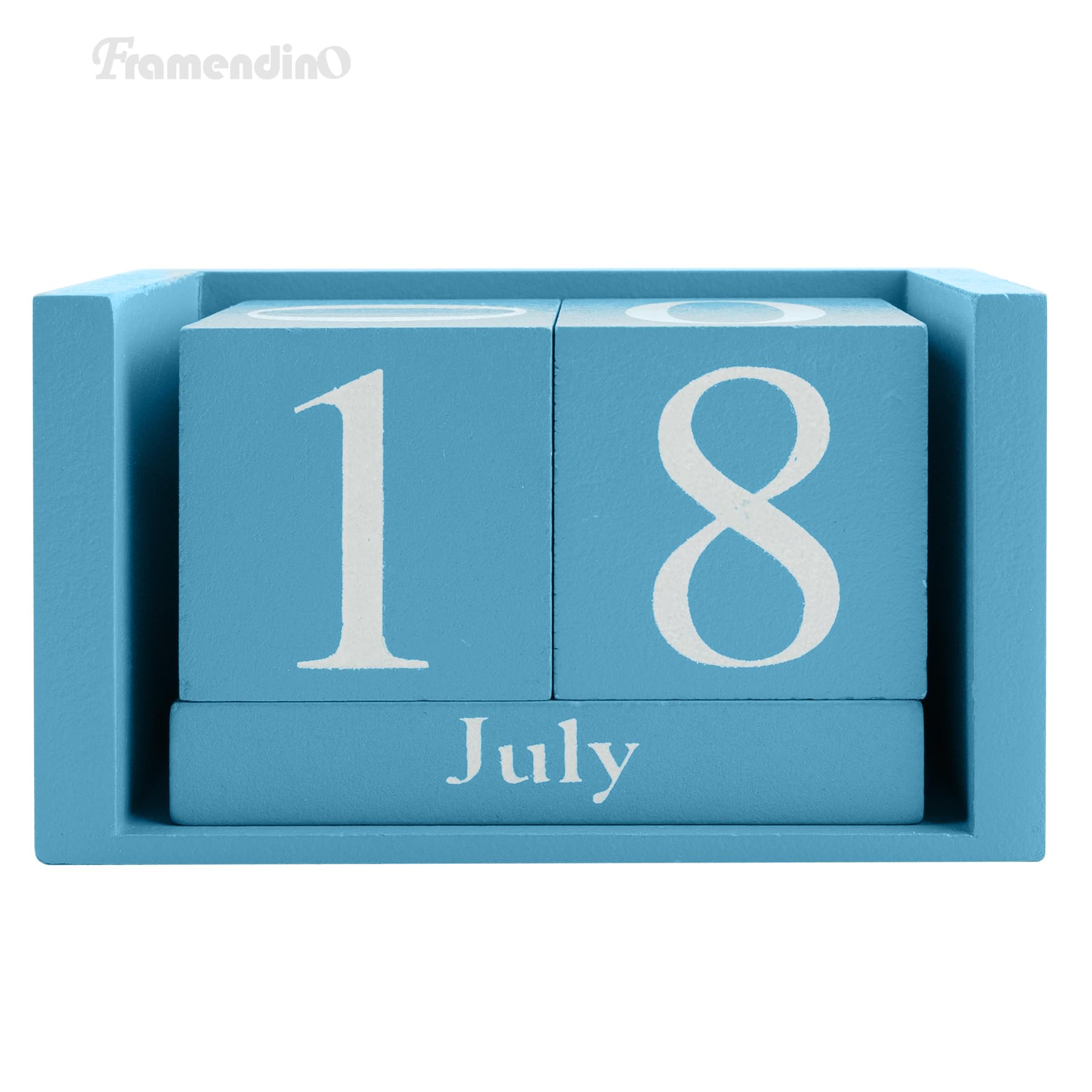 Framendino, Blue Vintage Wood Calendar Rustic Block Chic Perpetual Desktop Wooden Cubes Calendars For Home Office Desk Decoratio