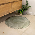 BIEN BEAU Round Bohemian Bathroom Rug with Crochet Contour. Sage Green Bathroom Rugs-100% Cotton, Reversible Round Boho Bedroom 