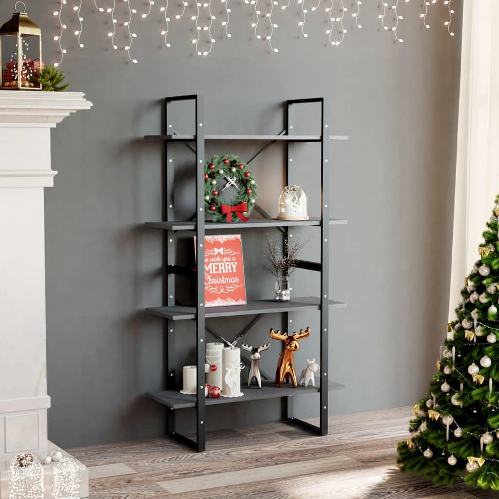 vidaXL 4-Tier Book Cabinet Gray 31.5"x11.8"x55.1" Solid Pine Wood