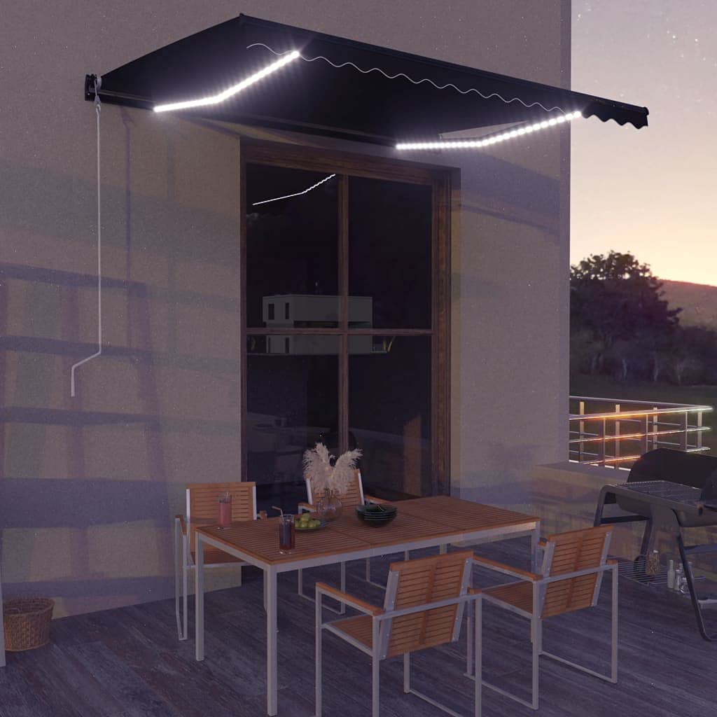 Vidaxl Manual Retractable Patio Awning With Led - Anthracite Fade-Resistant Outdoor Shade, 157.5&quot;X118.1&quot;, Powder Coated Aluminum Frame, Easy Wall Mounting Kit