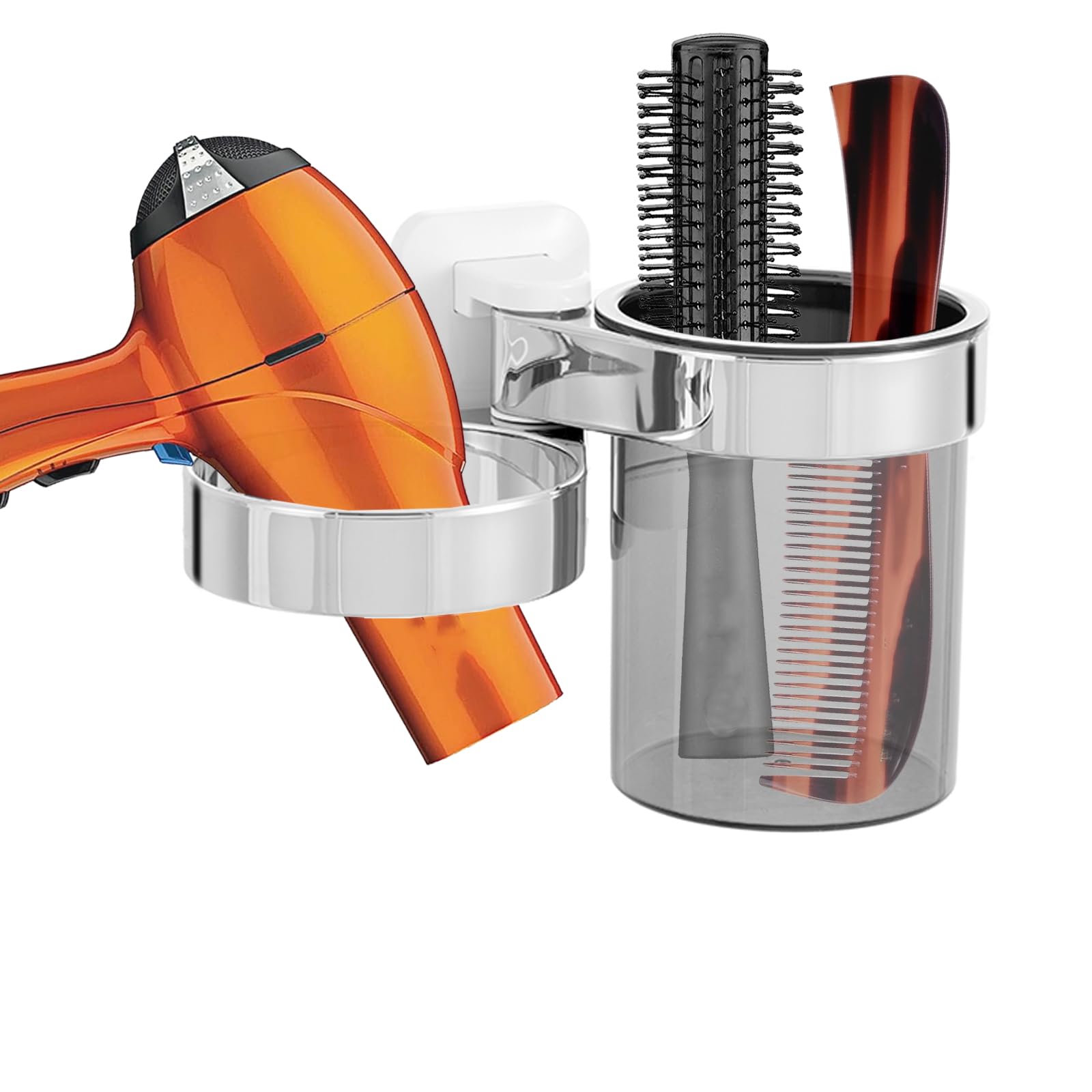 RAIKEDR Hair Dryer Holder, Bathroom Hair Dryer Holder With storage tray, Hair Care Tools Holder Wall Mount - Extra Large Rim (Si