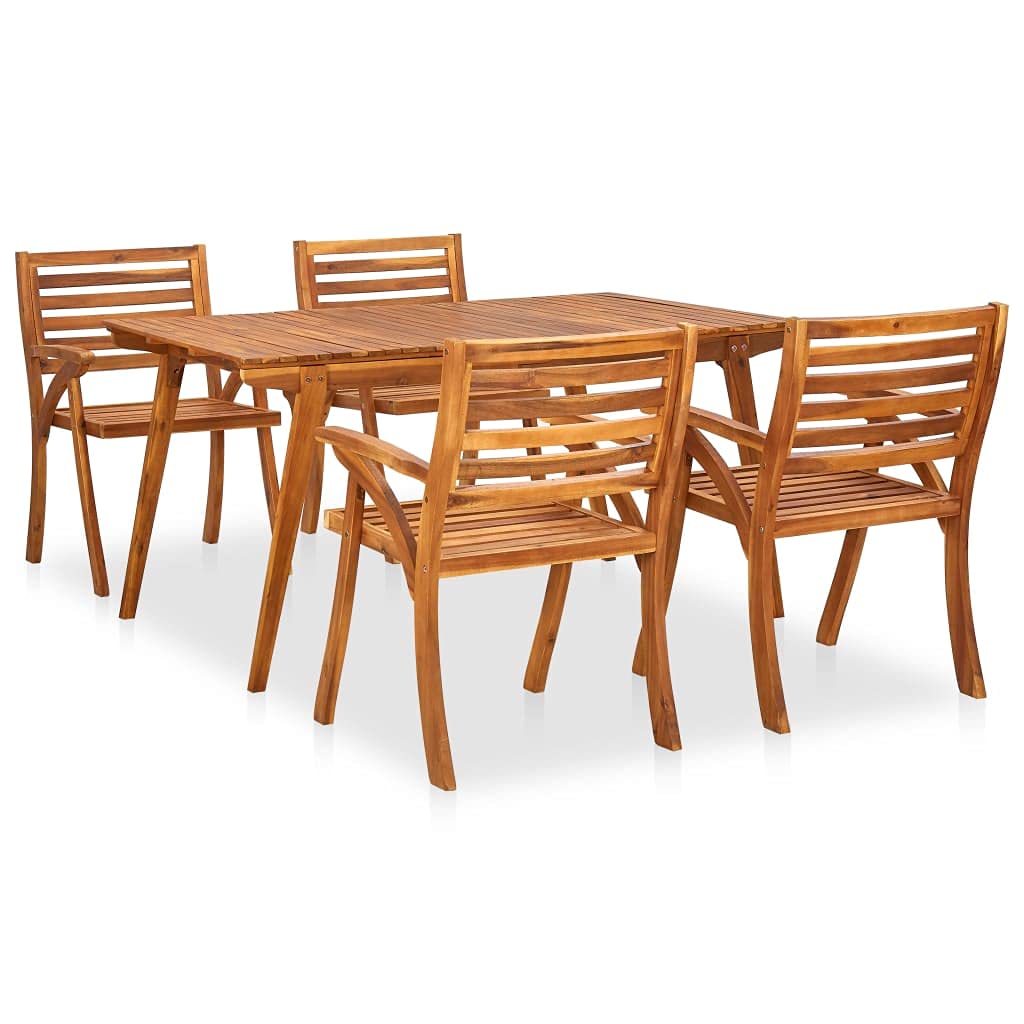 Vidaxl Solid Acacia Wood Patio Dining Set 5 Piece Garden Outdoor Lawn Yard Terrace Balcony Dining Dinner Table And Chair Seat Seating Furniture