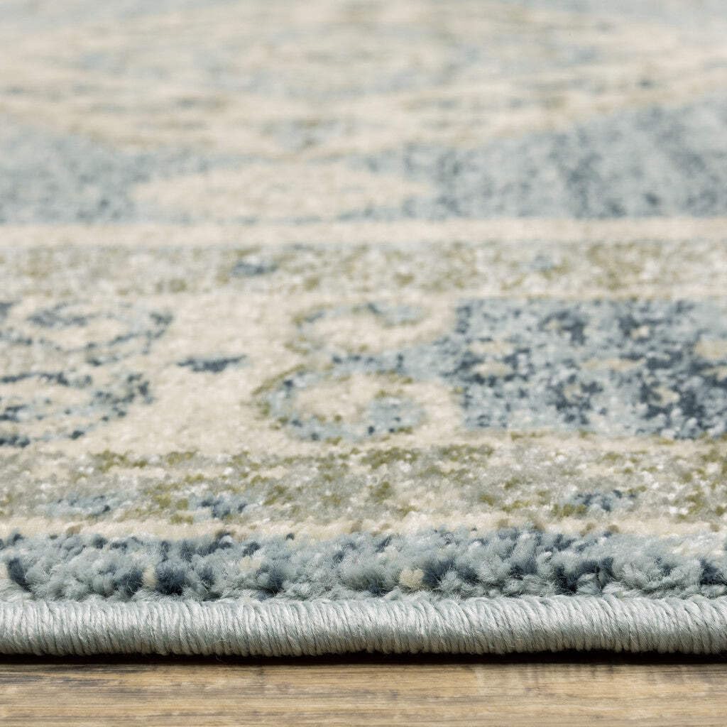 HomeRoots 508439 8 x 10 ft. Blue Gray Beige & Teal Oriental Power Loom Stain Resistant Rectangle Area Rug